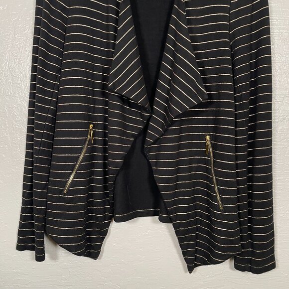 Soma Women M Black Gold French Terry Zipper Jacket Glitz Stripe Pockets Stretch - Picture 2 of 10